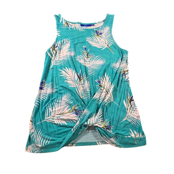 Apt. 9 Tropical Palm Sleeveless Twist Front Tank Top Turquoise Women's XS - Picture 1 of 7